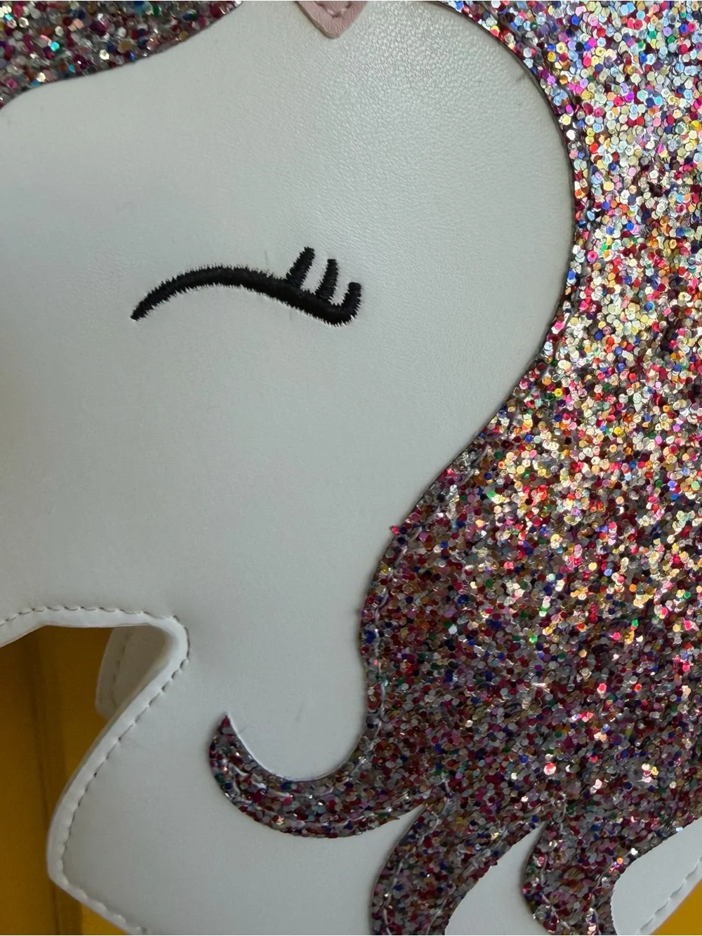 Kids White Unicorn Crossbody Bag with Pink Multicolor Glitter Mane